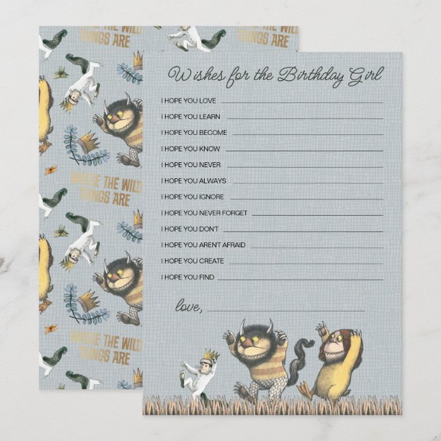 Where the Wild Things Are Birthday Girl Wishes Card (Front/Back)