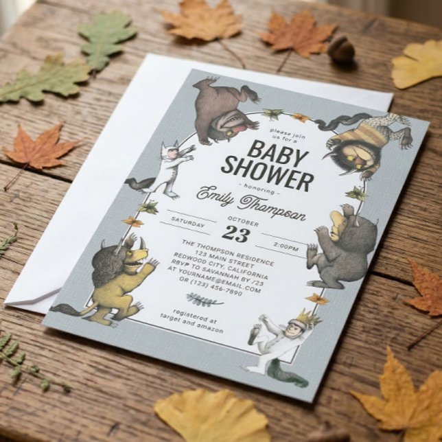 Where the Wild Things Are Character Baby Shower Invitation (Generated image of card on table)