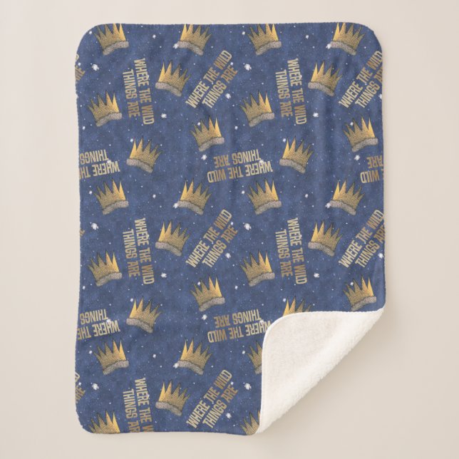 Where the Wild Things Are Crown and Stars Pattern Sherpa Blanket (Front)