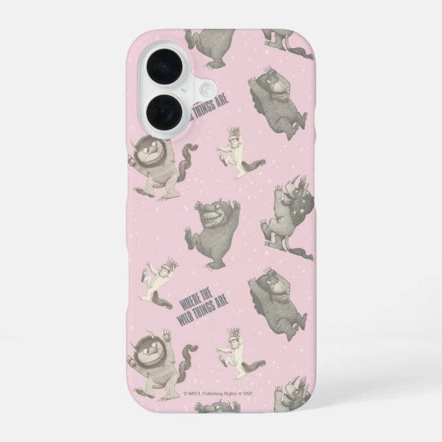 Where the Wild Things Are Pink Star Pattern iPhone 16 Case (Back)