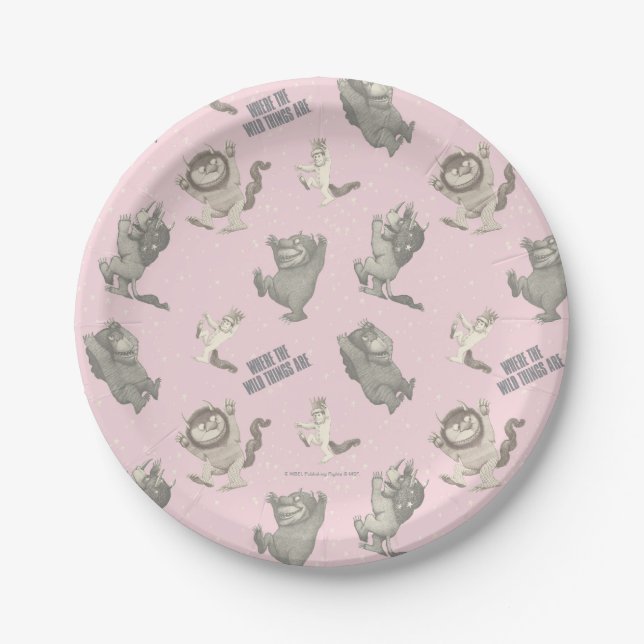 Where the Wild Things Are Pink Star Pattern Paper Plate (Front)