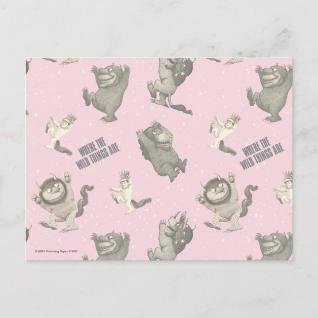 Where the Wild Things Are Pink Star Pattern Postcard (Front)