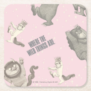 Where the Wild Things Are Pink Star Pattern Square Paper Coaster