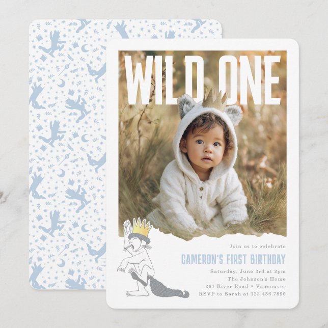 Where the Wild Things Are Wild One Photo Birthday Invitation (Front/Back)