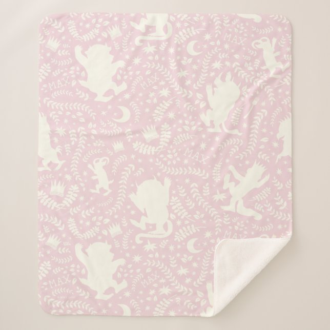 Where the Wild Things Pink Floral Pattern Sherpa Blanket (Front)