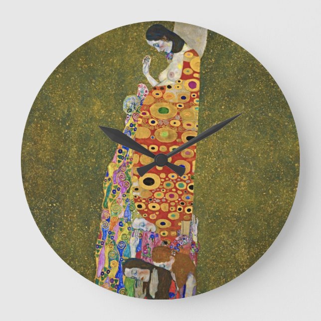 Where Time Meets Artistry: Gustav Klimt's Hope II  Large Clock (Front)