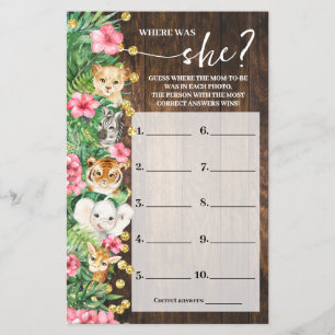 Where was Mom Pink Safari Baby Shower Game Card