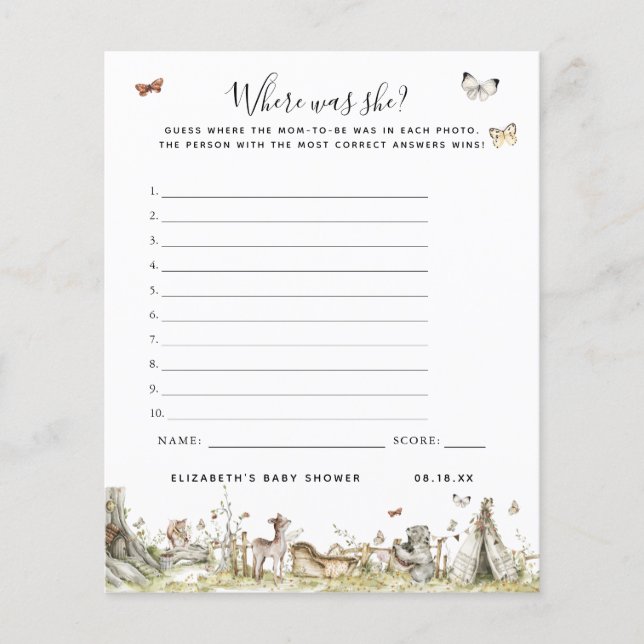 Where was She | Baby Shower Game (Front)