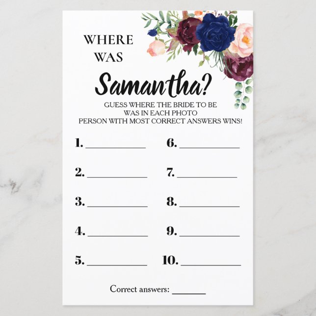 Where was She bridal shower english spanish game (Front)