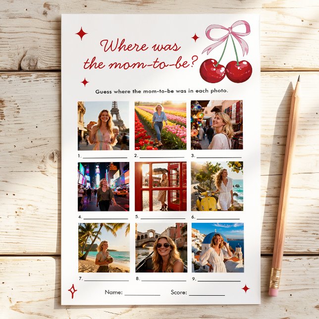 Where Was She Cherry Pink Bow Baby Shower Game (Creator Uploaded)