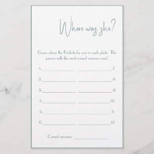 Where was She? Shower Game Card Flyer
