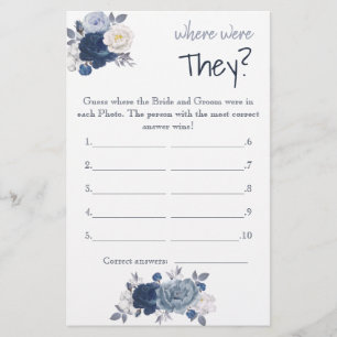 Where were They? Blue Flowers Shower Game Card