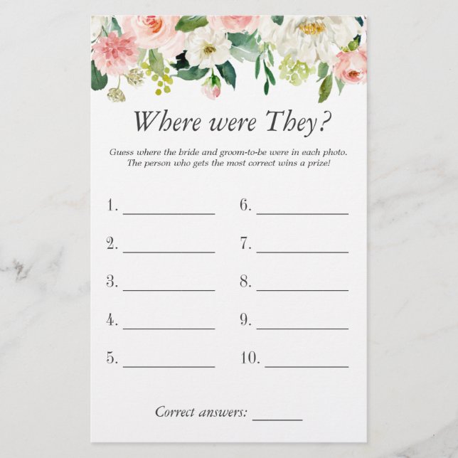 Where Were They Blush Floral Bridal Shower Game Flyer (Front)