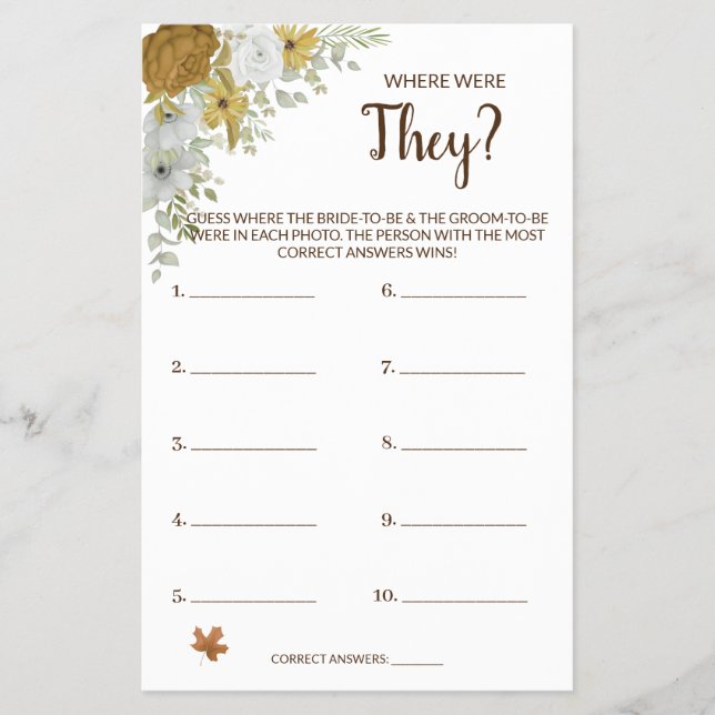 Where were They Boho Autumn Bridal Shower Game Fly Flyer (Front)