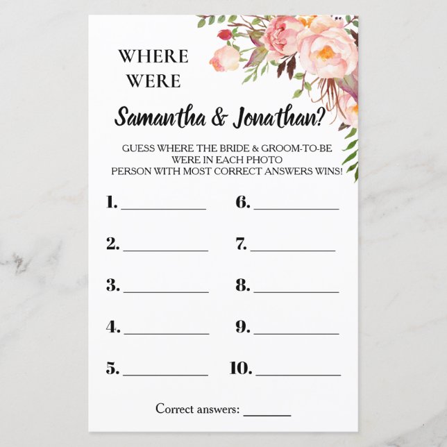 Where were they bridal shower english spanish game (Front)