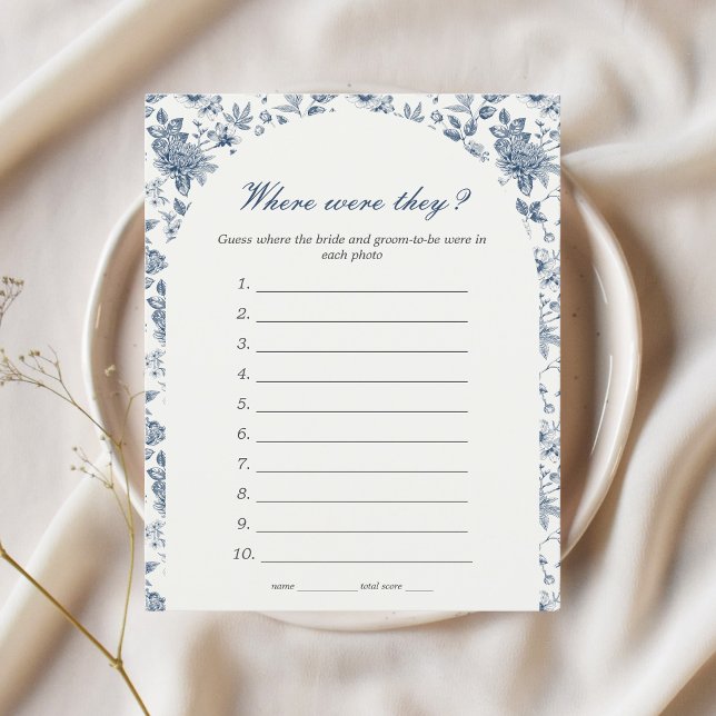Where were they Bridal Shower Game Blue Floral (Where were they bridal shower game something blue before i do chinoiserie floral elegant)