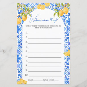 Where were they Bridal Shower Game Main Squeeze