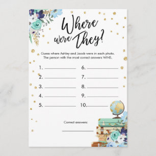 Where Were They Bridal Shower Game Travel Blue Invitation