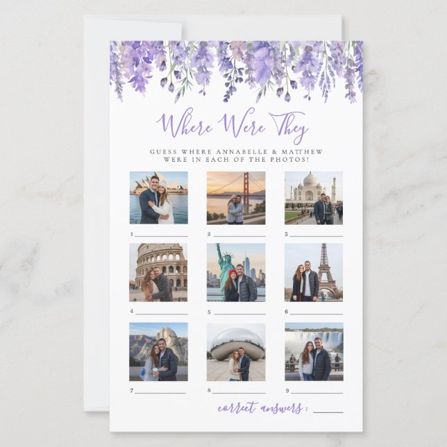 Where Were They Floral Bridal Shower Game (Front)