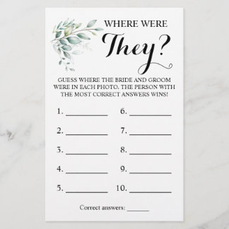 Where were They? Greenery Eucalyptus Game Card