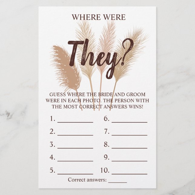 Where were They? Pampas Grass Game Card (Front)