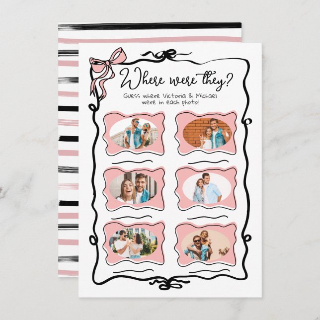 Where were they Photo Hand Drawn Bow Bridal game Invitation (Front/Back)