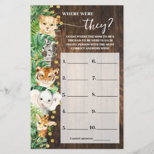 Where were They Safari Baby Shower Game Card