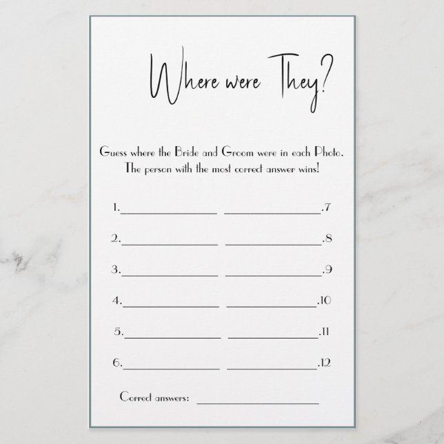 Where were They? Shower Game Card Flyer (Front)