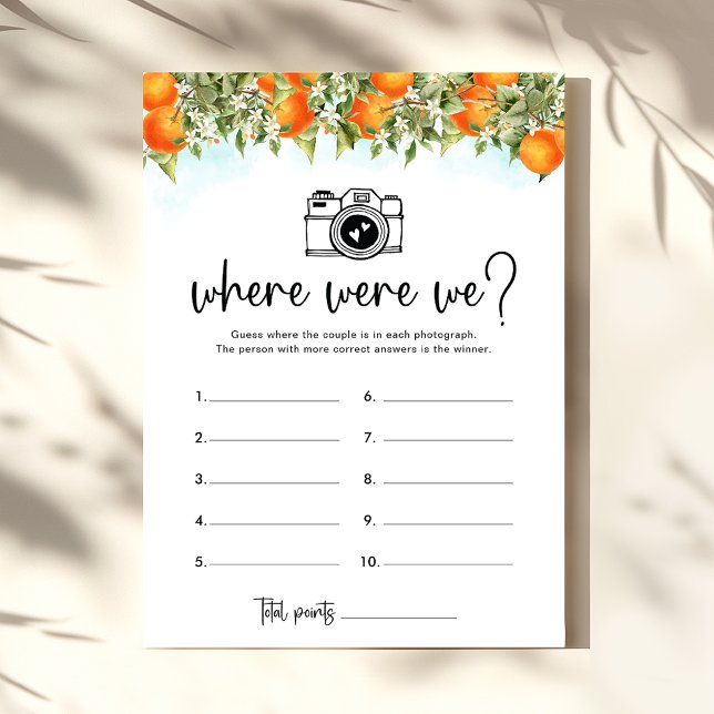 Where Were We Oranges Bridal Shower Game Card (Creator Uploaded)