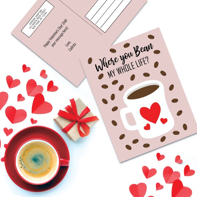Where You Bean Coffee Valentine's Day Greeting Holiday Postcard (Creator Uploaded)