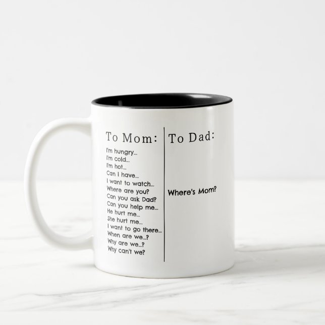 Where's Mum? Funny Parent Two-Tone Coffee Mug (Left)