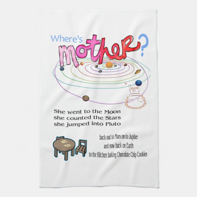 Where's Mum? Mother's Day Kitchen Hand Towel (Vertical)