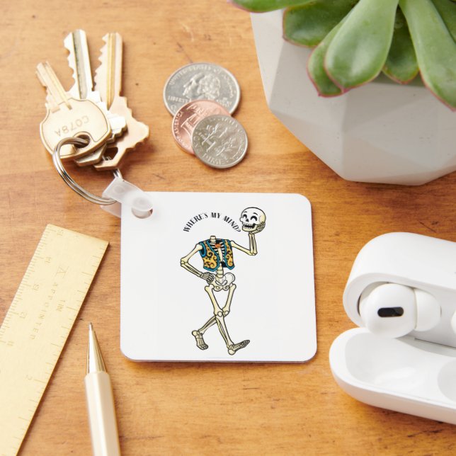 Where's My Mind Funny Halloween Skeleton Pattern W Key Ring (Desk)