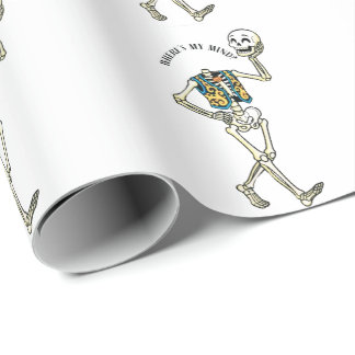 Where's My Mind Funny Halloween Skeleton Pattern W Wrapping Paper