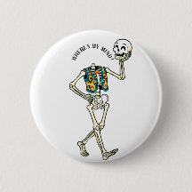 Where's My Mind Funny Halloween Skeleton Round But