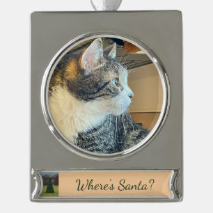 Where's Santa Cat Silver Plated Banner Ornament