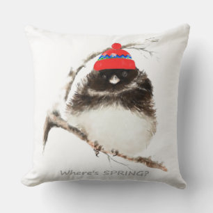 Where's Spring Funny Sarcastic Watercolor Junco cu Cushion