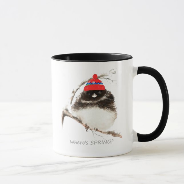 Where's Spring Funny Sarcastic Watercolor Junco Mug (Right)