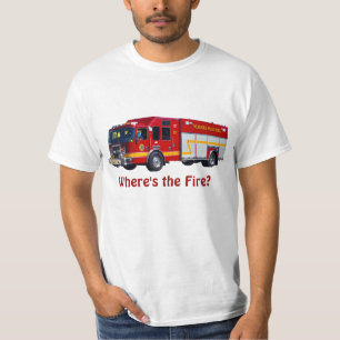 "Where's the Fire?" Red Fire Engine Fun T-Shirt