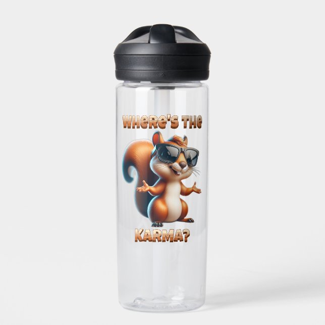 Where's the Karma Funny Squirrel in Shades Water Bottle (Front)