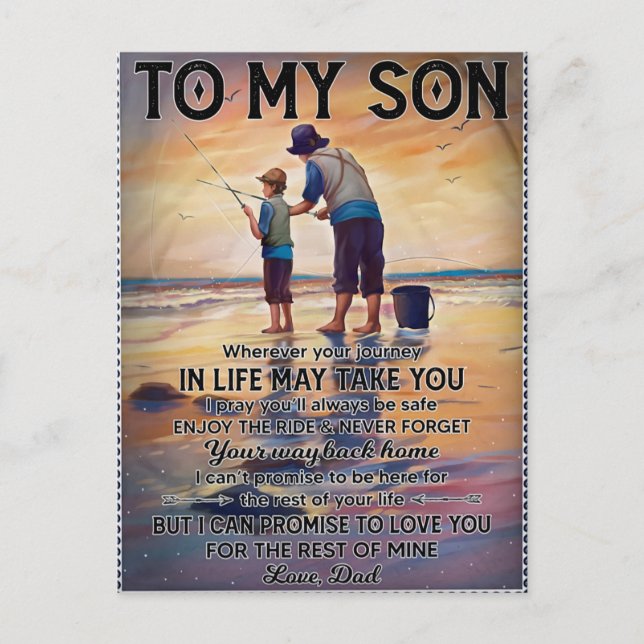 Wherever Your Journey In Life-Fishing Dad To Son  Postcard (Front)