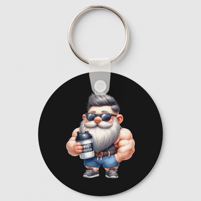 Whey Protein Gnome Dad Funny Bodybuilder Graphic F Key Ring (Front)