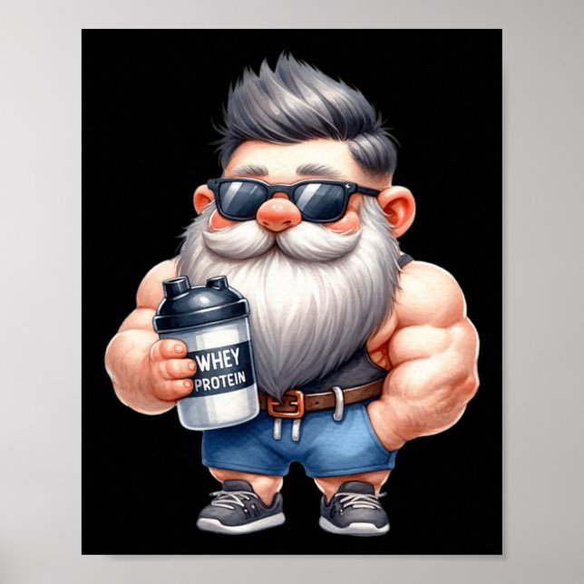 Whey Protein Gnome Dad Funny Bodybuilder Graphic F Poster (Front)