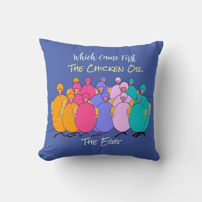 Which Came First The Chicken or The Egg Blue  Cushion (Front)