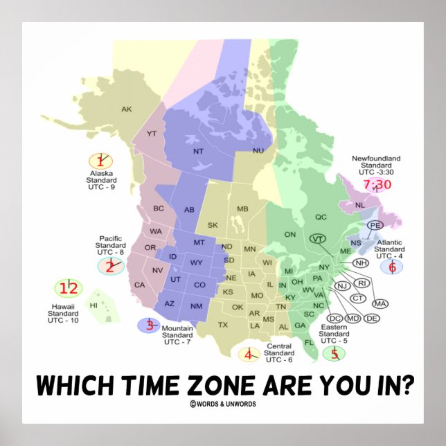 Which Time Zone Are You In? (United States Canada) Poster (Front)