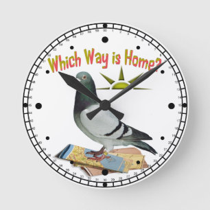 Which Way is Home? Pigeon Art Round Clock