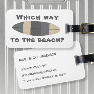 Which way to the beach? Surfboard in grey Luggage Tag