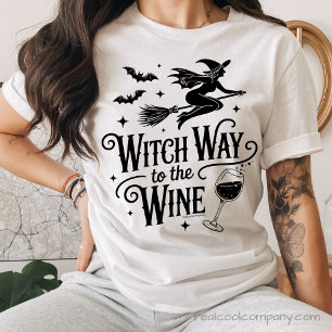 Which Way to the Wine T-Shirt – Funny Flying Witch Tri-Blend Shirt