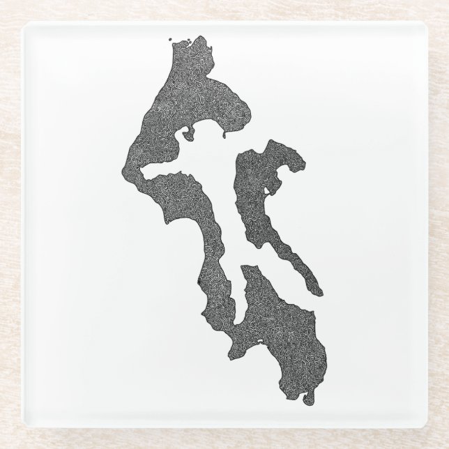 Whidbey Island Island County Map Design Glass Coaster (Front)