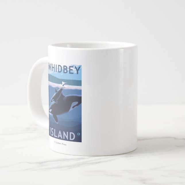 Whidbey Island, WashingtonOrca and Calf Large Coffee Mug (Front Left)